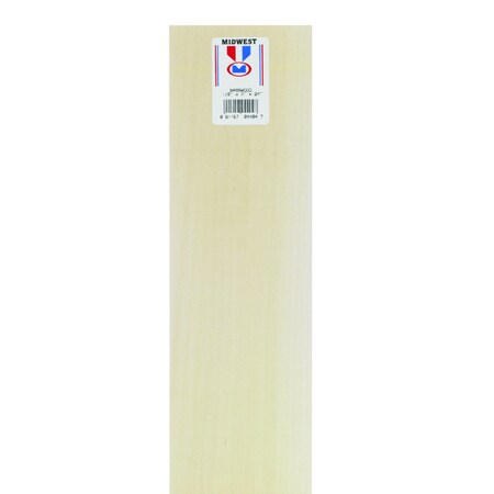 Midwest Products 1/8 in. X 4 in. W X 2 ft. L Basswood Sheet #2/BTR Premium Grade 4404